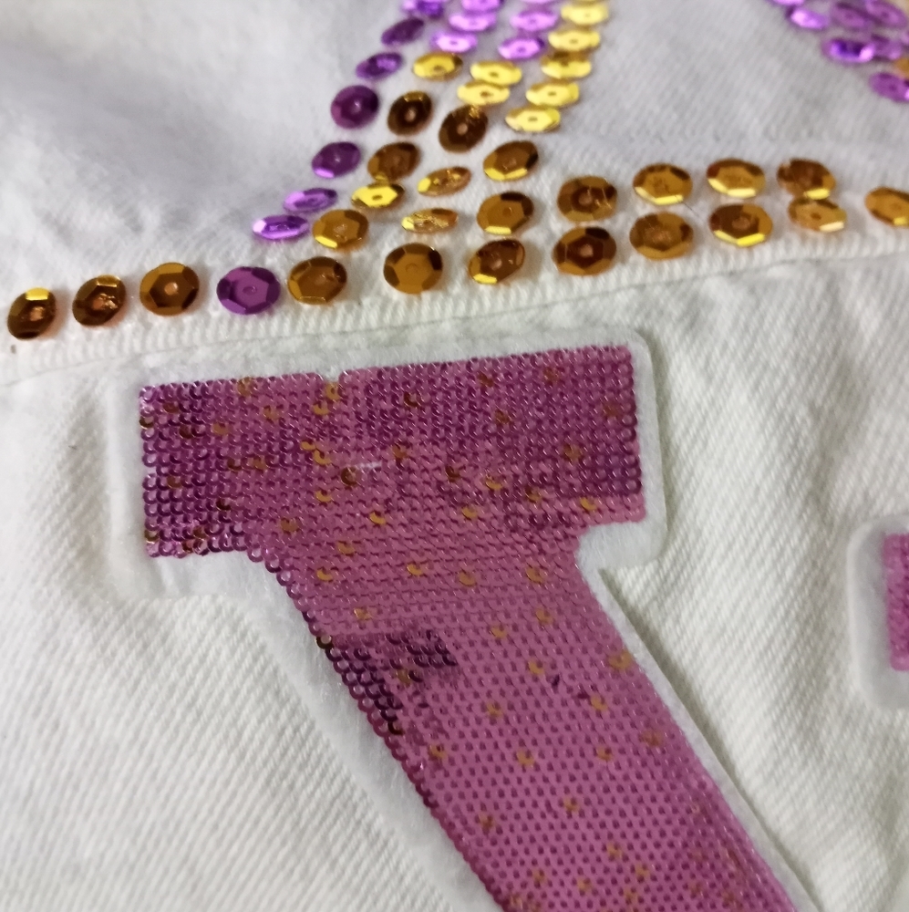 Lucky Brand white jean jacket with Designer embellishments LV size SP B9 - Picture 12 of 13